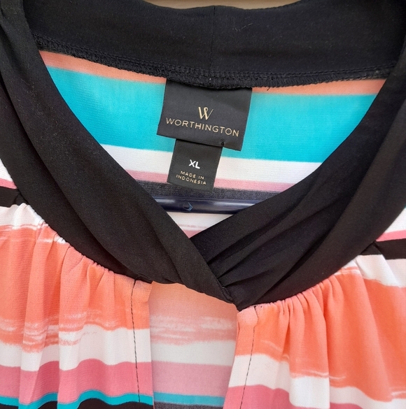 Worthington Black and Multicolor Striped Blouse XL - Picture 2 of 4